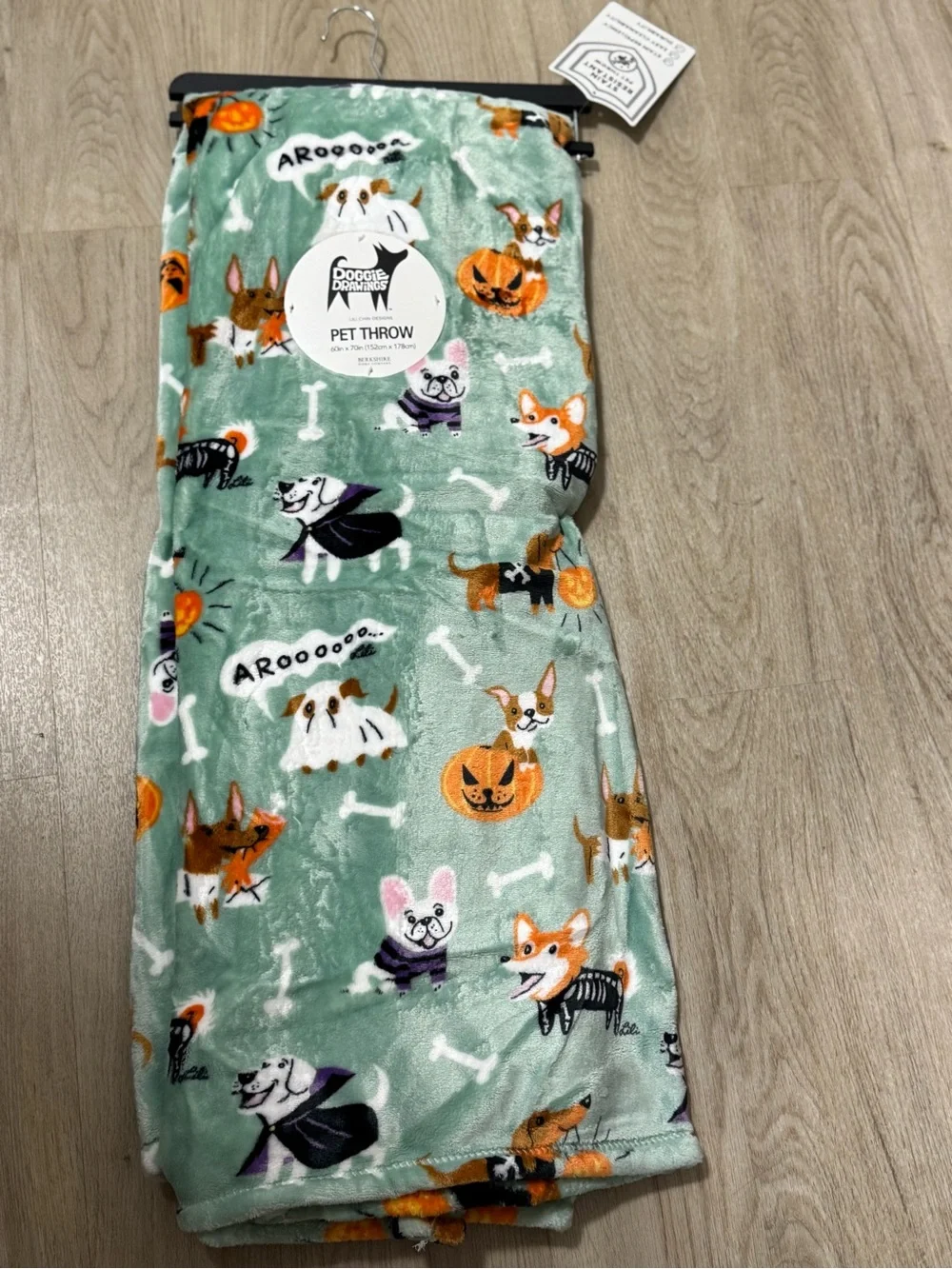 Pet Throw Blanket in Light Green Halloween Puppy Print -